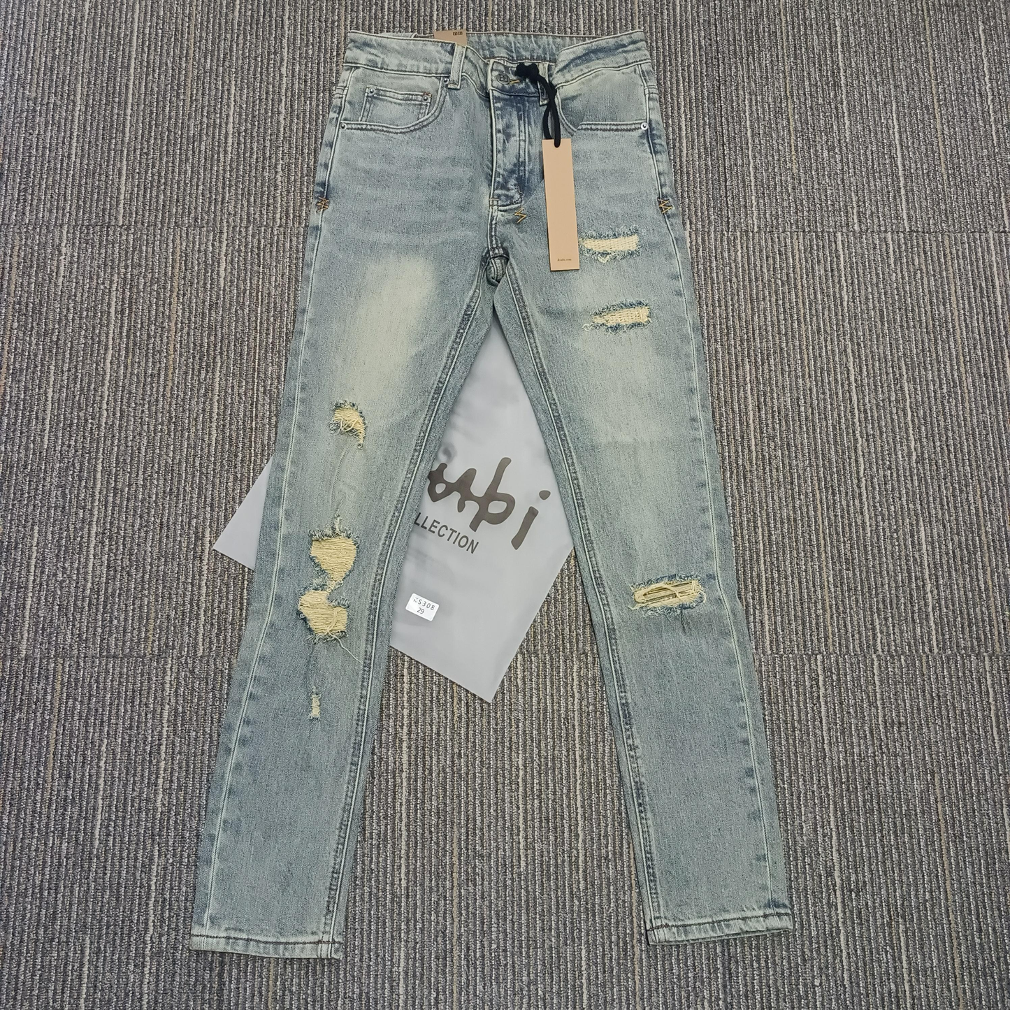 Factory Wholasel Branded Streetwear Pants Slim Fit Mid Straight Moustache Effect Distressed Wash KB Men's Jeans