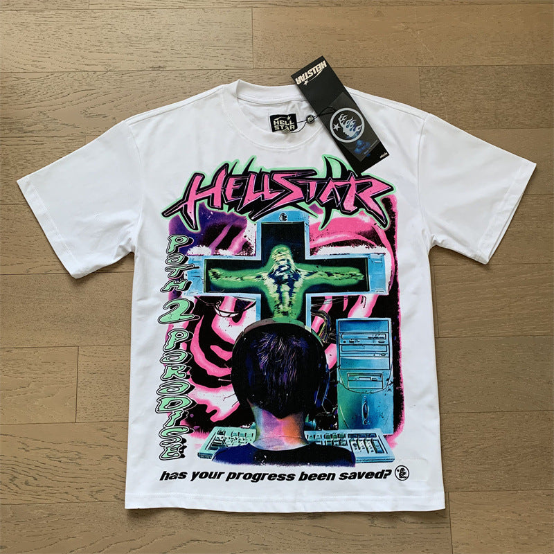 High Quality Men's T-shirts Fashion Trend Loose Thick Fabric Short Sleeve New T-shirt Big V T-shirt