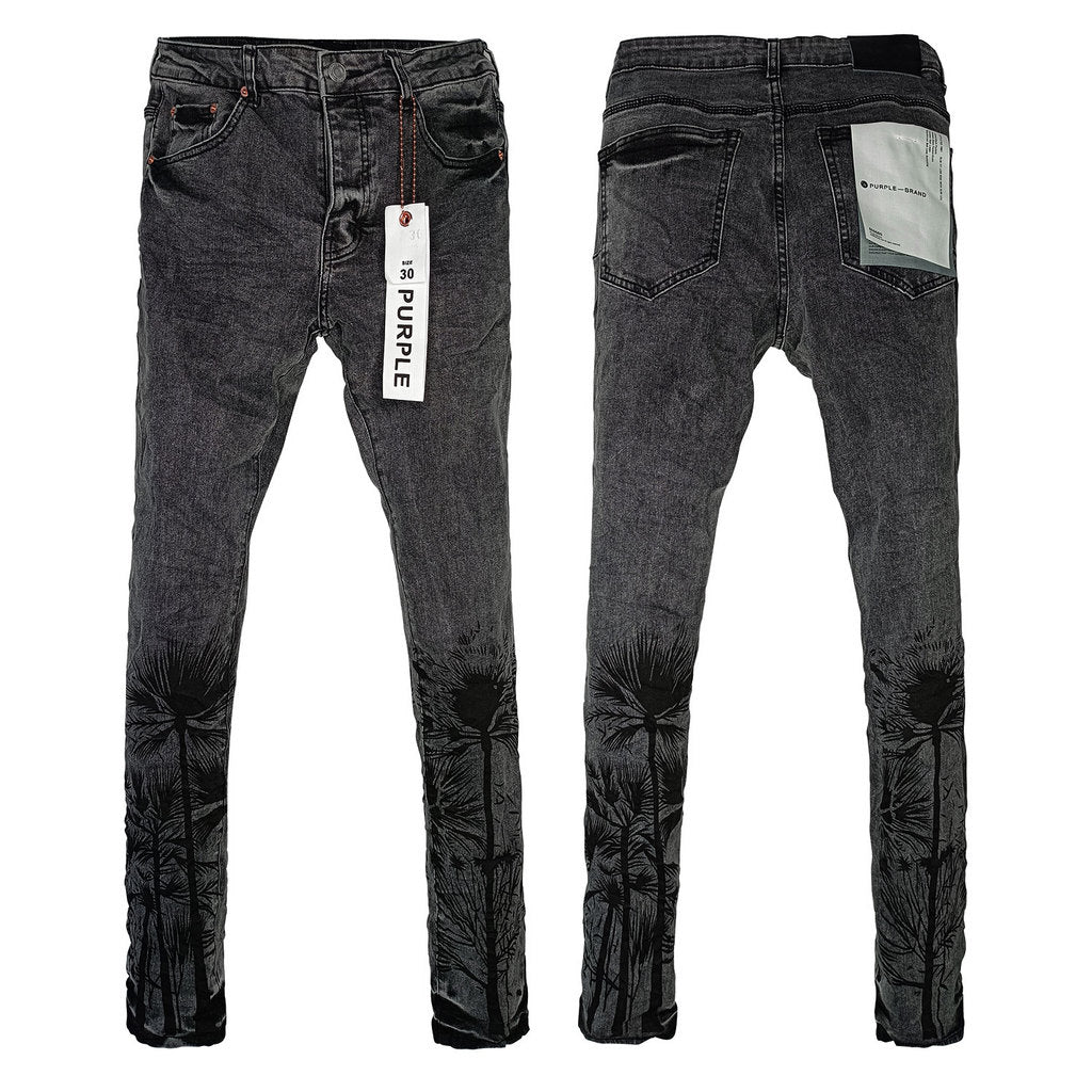 Wholesale High Quality Branded Streetwear Pants Slim Fit Mid Straight Moustache Effect Distressed Wash Purple Men's Jeans