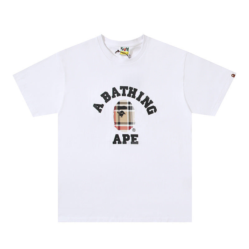 Bape Style Ape Head Graphic Print Short Sleeve T-Shirt, Men's Streetwear Oversized Cotton Tee, Hip Hop Casual Top