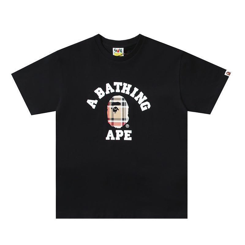 Bape Style Ape Head Graphic Print Short Sleeve T-Shirt, Men's Streetwear Oversized Cotton Tee, Hip Hop Casual Top