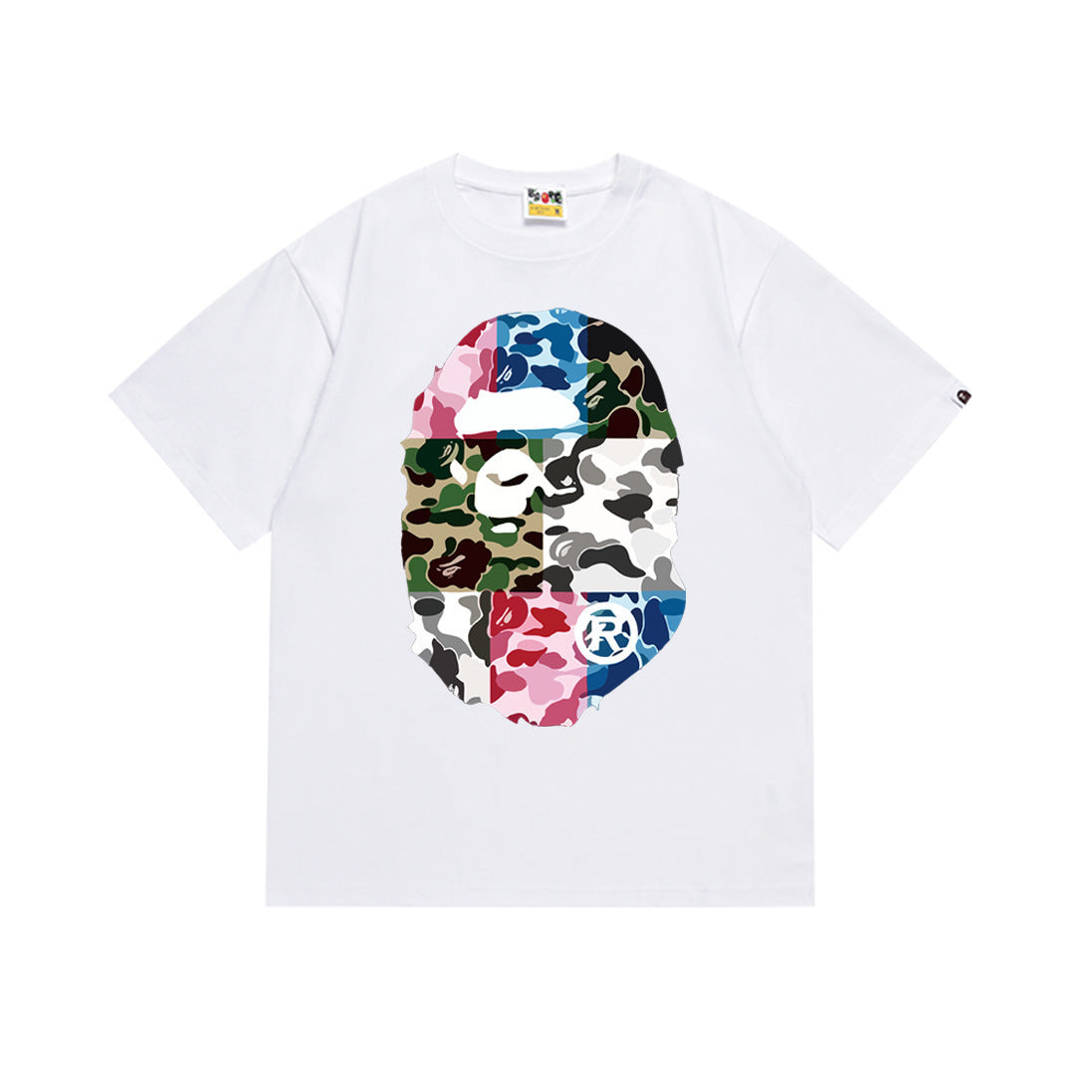 Bape Style Ape Head Graphic Print Short Sleeve T-Shirt, Men's Streetwear Oversized Cotton Tee, Hip Hop Casual Top