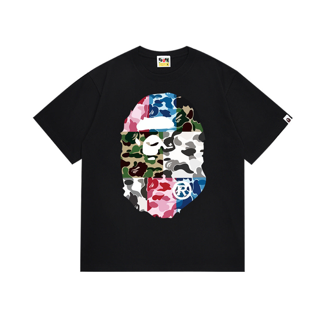 Bape Style Ape Head Graphic Print Short Sleeve T-Shirt, Men's Streetwear Oversized Cotton Tee, Hip Hop Casual Top
