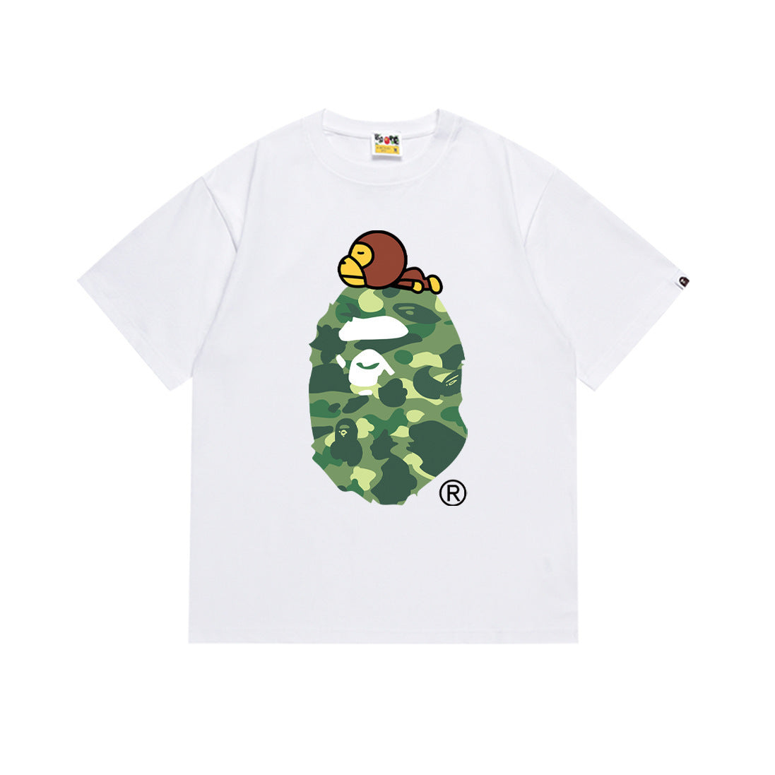 Bape Style Ape Head Graphic Print Short Sleeve T-Shirt, Men's Streetwear Oversized Cotton Tee, Hip Hop Casual Top