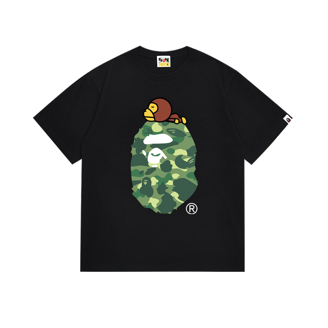 Bape Style Ape Head Graphic Print Short Sleeve T-Shirt, Men's Streetwear Oversized Cotton Tee, Hip Hop Casual Top