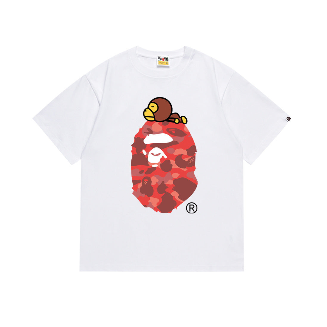 Bape Style Ape Head Graphic Print Short Sleeve T-Shirt, Men's Streetwear Oversized Cotton Tee, Hip Hop Casual Top