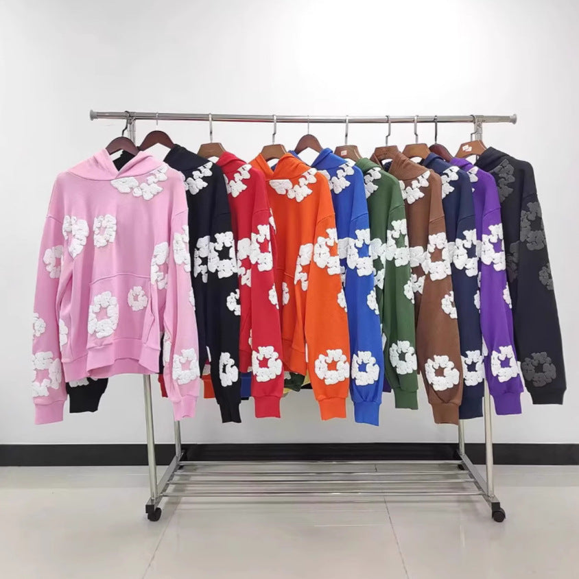 Top Quality 100% Cotton Men's Clothing Tears Hoodies Sweatshirts 430gsm Streetwear Tracksuits Denim Puff Printing Hoodie for Men