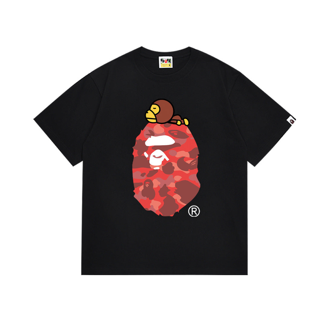 Bape Style Ape Head Graphic Print Short Sleeve T-Shirt, Men's Streetwear Oversized Cotton Tee, Hip Hop Casual Top