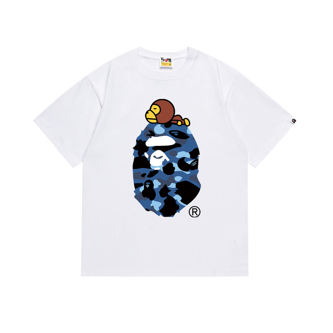 Bape Style Ape Head Graphic Print Short Sleeve T-Shirt, Men's Streetwear Oversized Cotton Tee, Hip Hop Casual Top