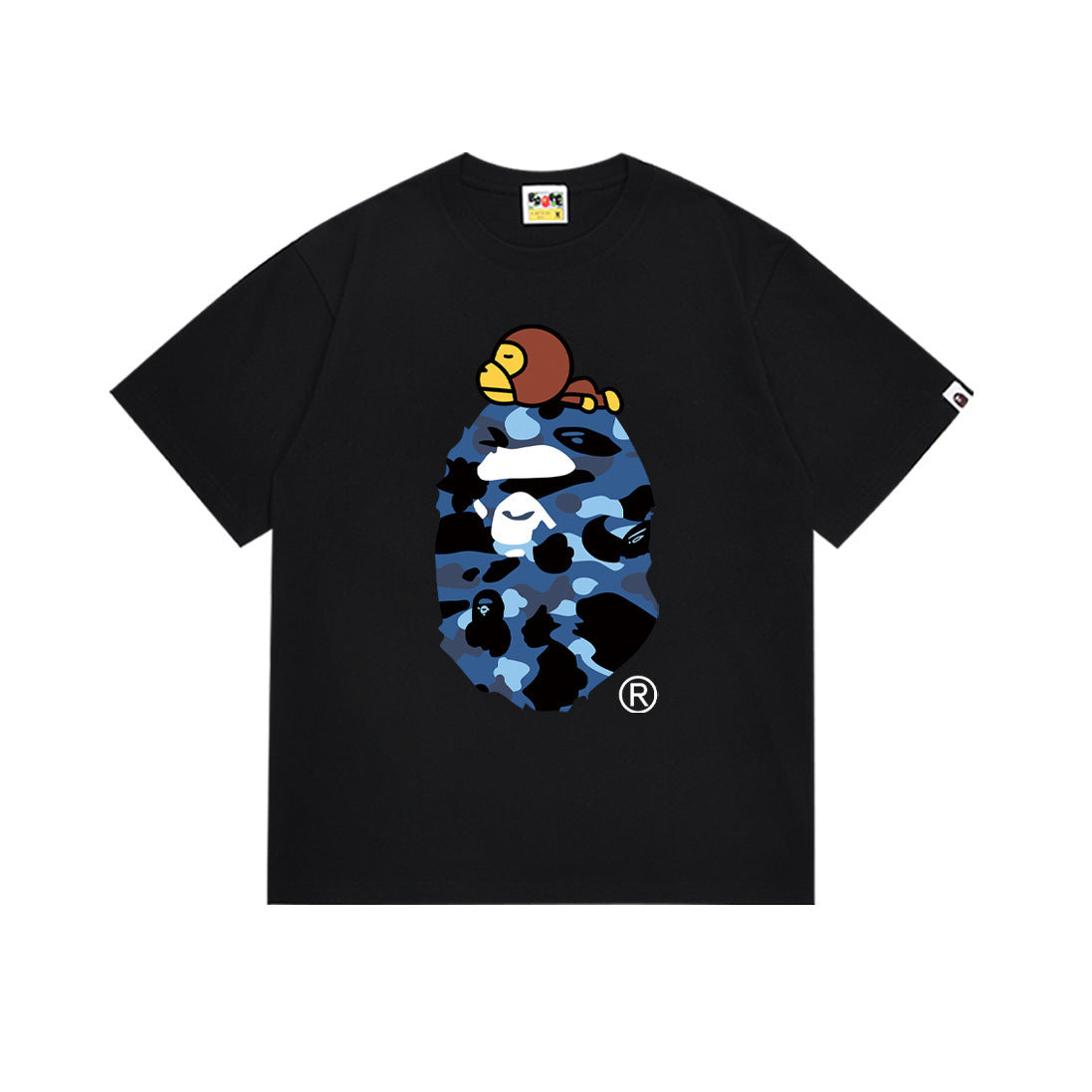 Bape Style Ape Head Graphic Print Short Sleeve T-Shirt, Men's Streetwear Oversized Cotton Tee, Hip Hop Casual Top