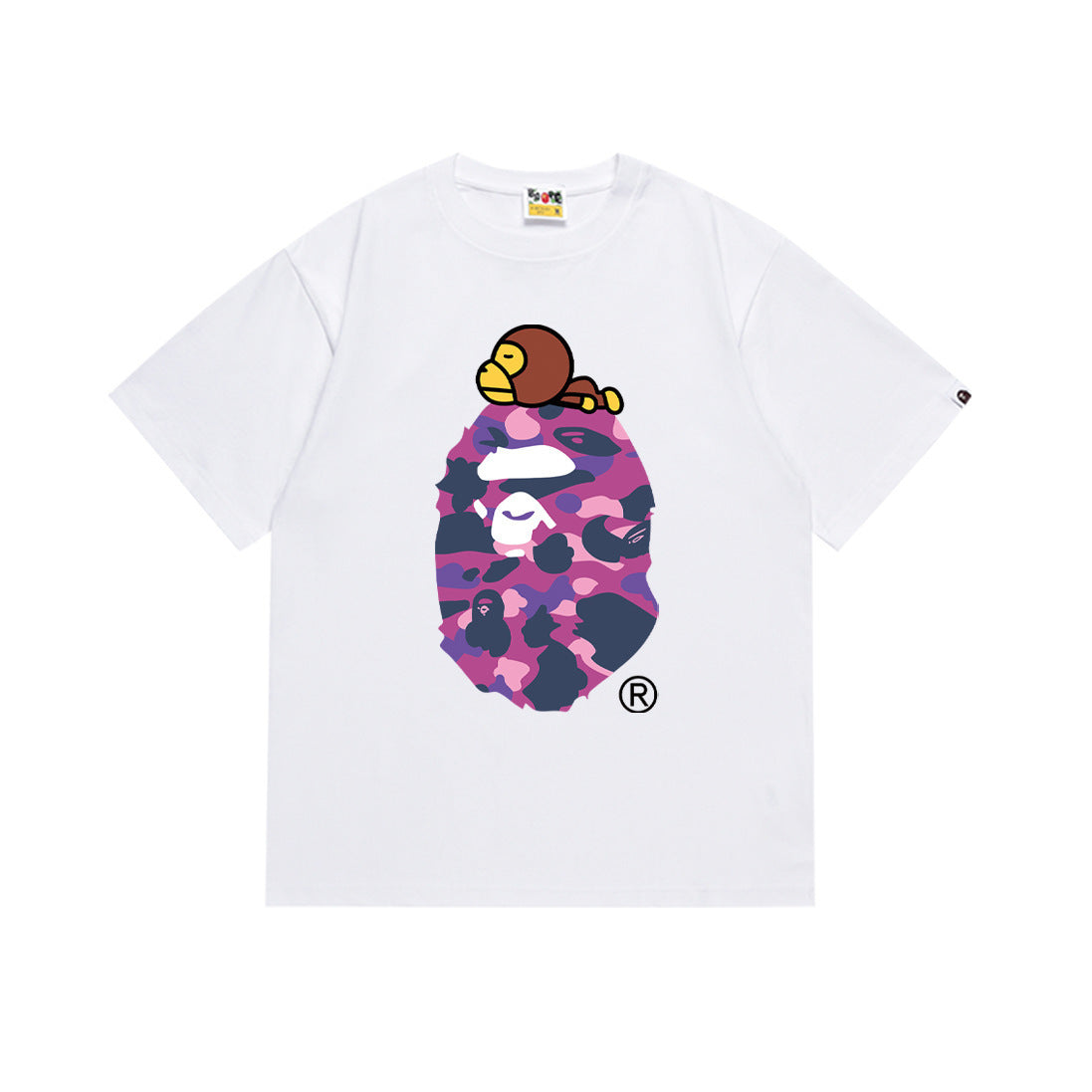Bape Style Ape Head Graphic Print Short Sleeve T-Shirt, Men's Streetwear Oversized Cotton Tee, Hip Hop Casual Top