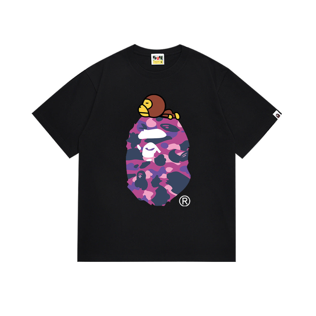 Bape Style Ape Head Graphic Print Short Sleeve T-Shirt, Men's Streetwear Oversized Cotton Tee, Hip Hop Casual Top