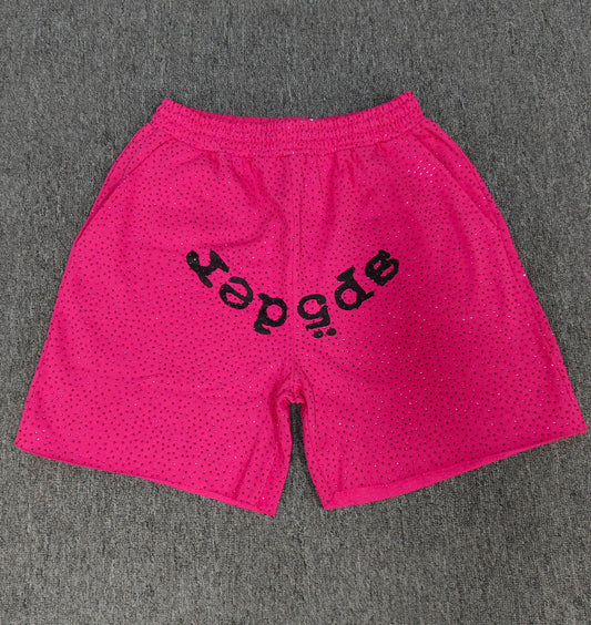 Men's Sp5der Rhinestone Graphic Oversized Shorts, Streetwear Y2K Casual Summer Shorts