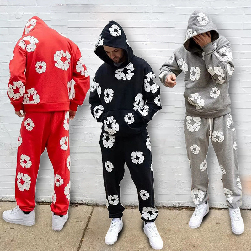 Top Quality 100% Cotton Men's Clothing Tears Hoodies Sweatshirts 430gsm Streetwear Tracksuits Denim Puff Printing Hoodie for Men