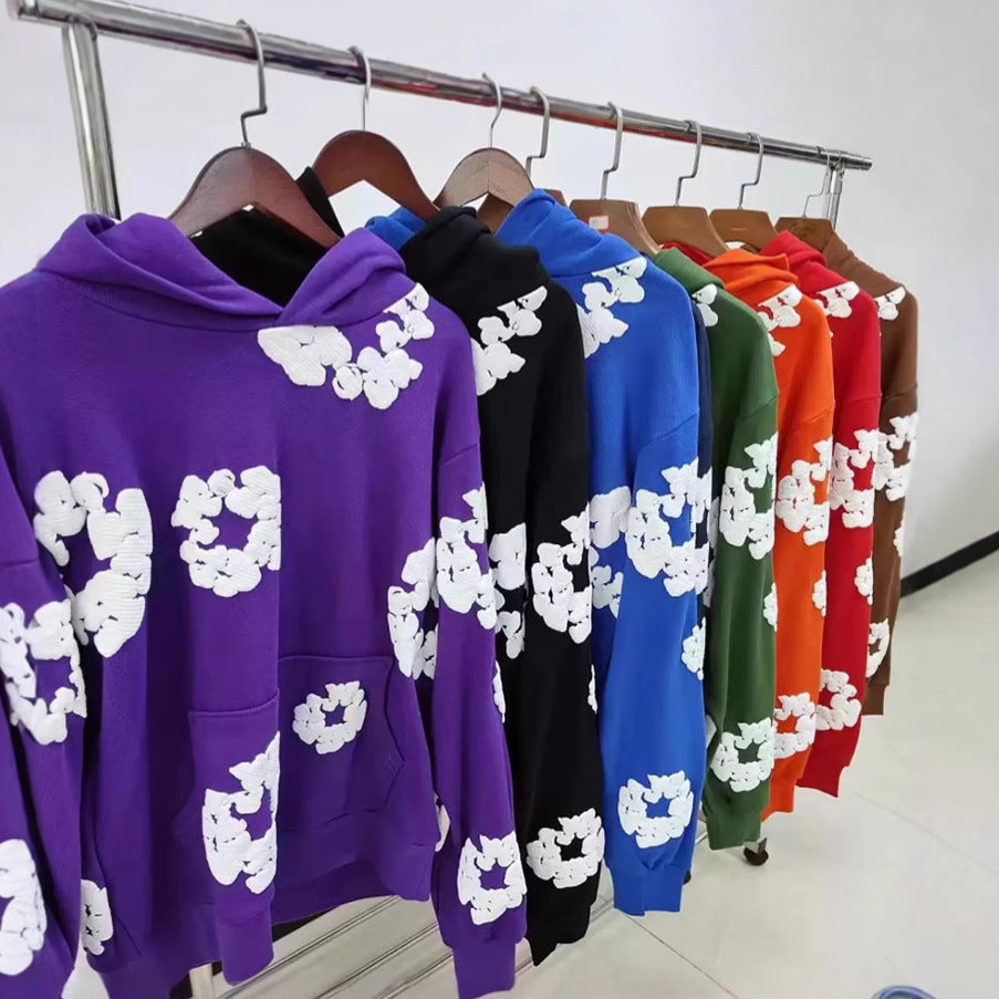 Top Quality 100% Cotton Men's Clothing Tears Hoodies Sweatshirts 430gsm Streetwear Tracksuits Denim Puff Printing Hoodie for Men