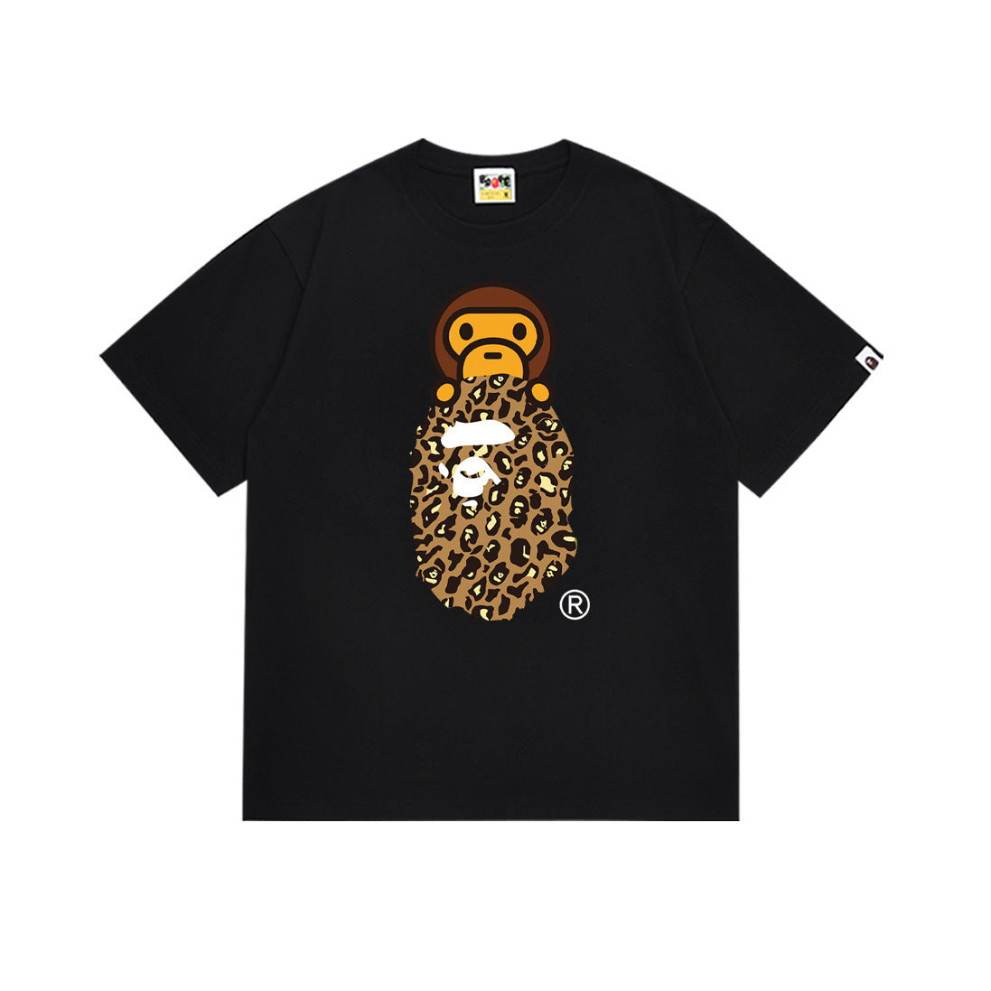 Bape Style Ape Head Graphic Print Short Sleeve T-Shirt, Men's Streetwear Oversized Cotton Tee, Hip Hop Casual Top