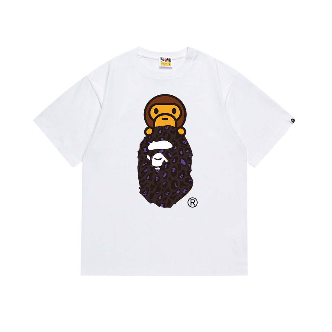 Bape Style Ape Head Graphic Print Short Sleeve T-Shirt, Men's Streetwear Oversized Cotton Tee, Hip Hop Casual Top