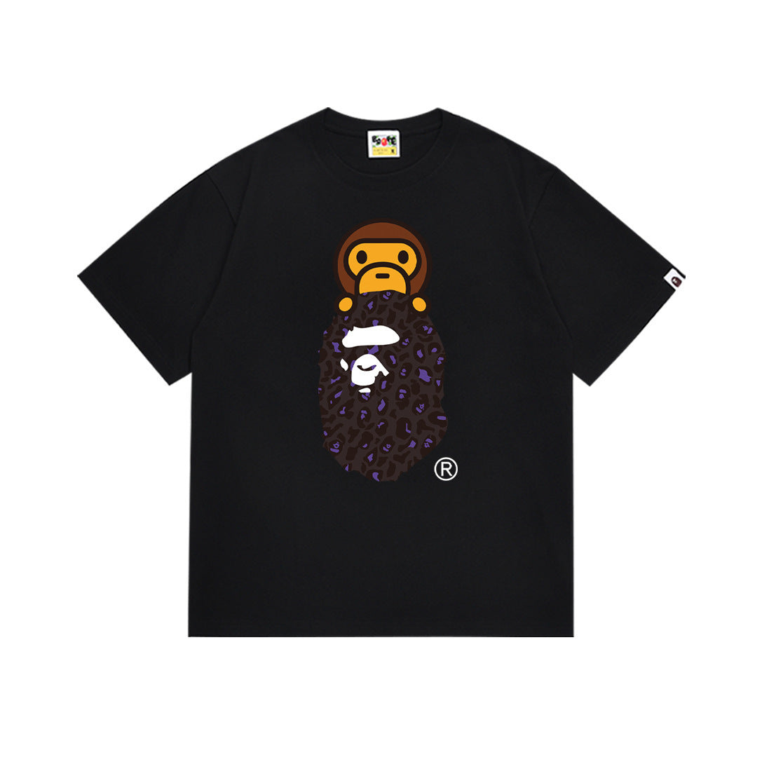 Bape Style Ape Head Graphic Print Short Sleeve T-Shirt, Men's Streetwear Oversized Cotton Tee, Hip Hop Casual Top
