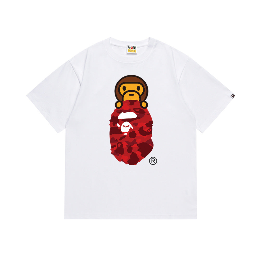 Bape Style Ape Head Graphic Print Short Sleeve T-Shirt, Men's Streetwear Oversized Cotton Tee, Hip Hop Casual Top