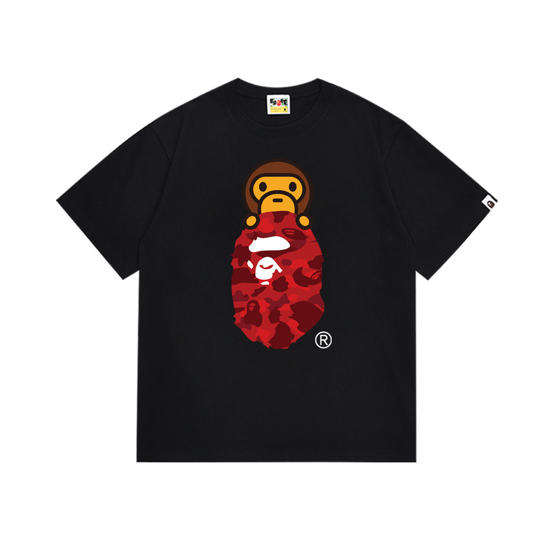 Bape Style Ape Head Graphic Print Short Sleeve T-Shirt, Men's Streetwear Oversized Cotton Tee, Hip Hop Casual Top