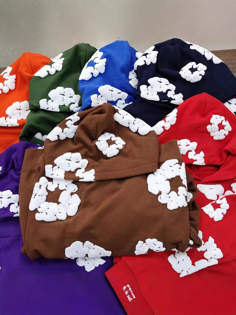 Top Quality 100% Cotton Men's Clothing Tears Hoodies Sweatshirts 430gsm Streetwear Tracksuits Denim Puff Printing Hoodie for Men