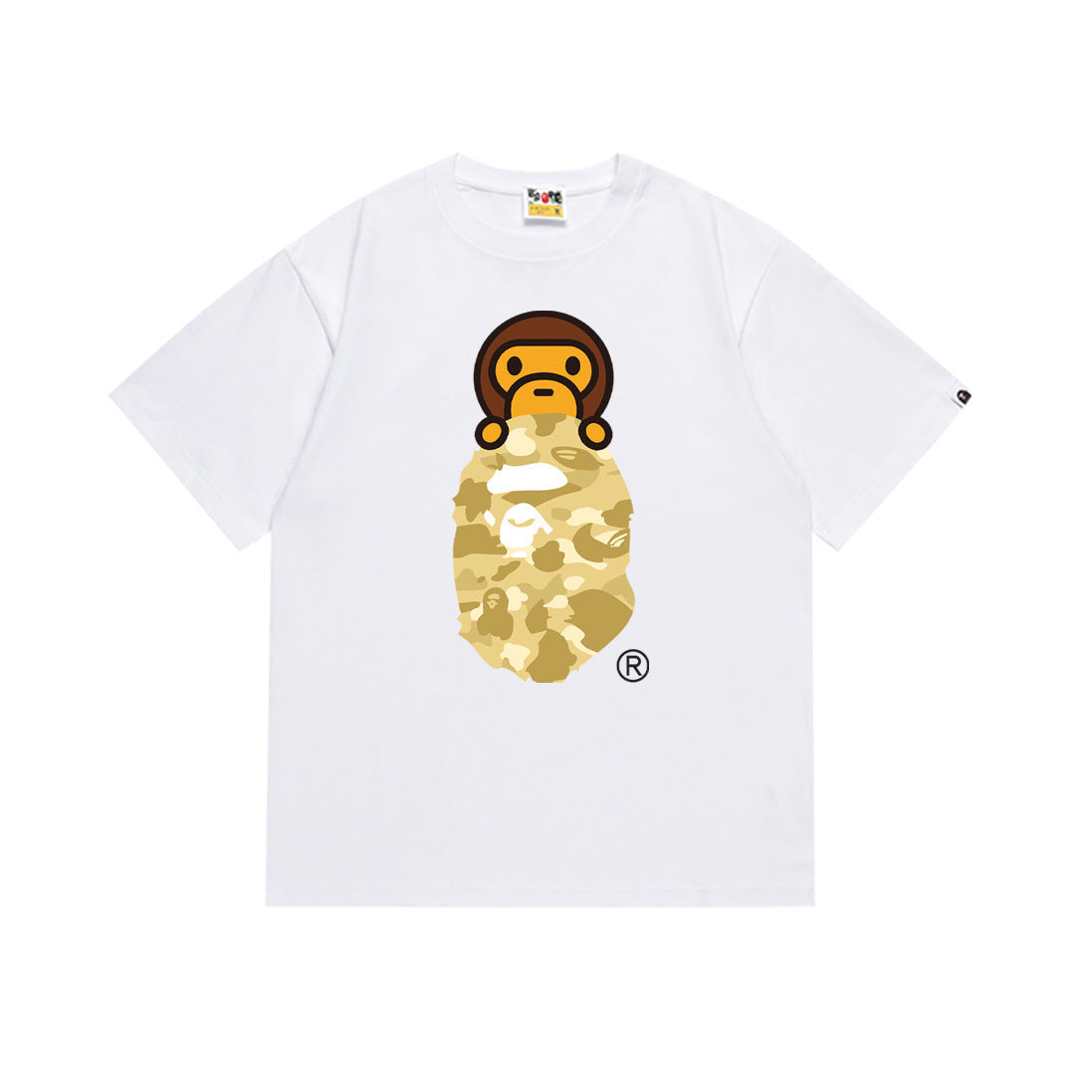 Bape Style Ape Head Graphic Print Short Sleeve T-Shirt, Men's Streetwear Oversized Cotton Tee, Hip Hop Casual Top