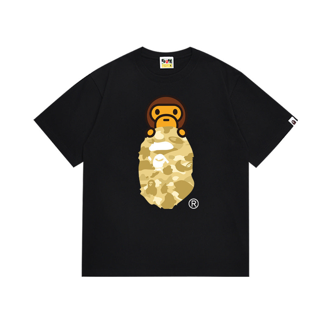 Bape Style Ape Head Graphic Print Short Sleeve T-Shirt, Men's Streetwear Oversized Cotton Tee, Hip Hop Casual Top