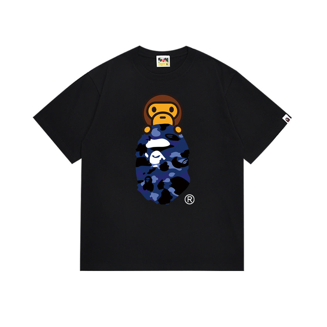 Bape Style Ape Head Graphic Print Short Sleeve T-Shirt, Men's Streetwear Oversized Cotton Tee, Hip Hop Casual Top