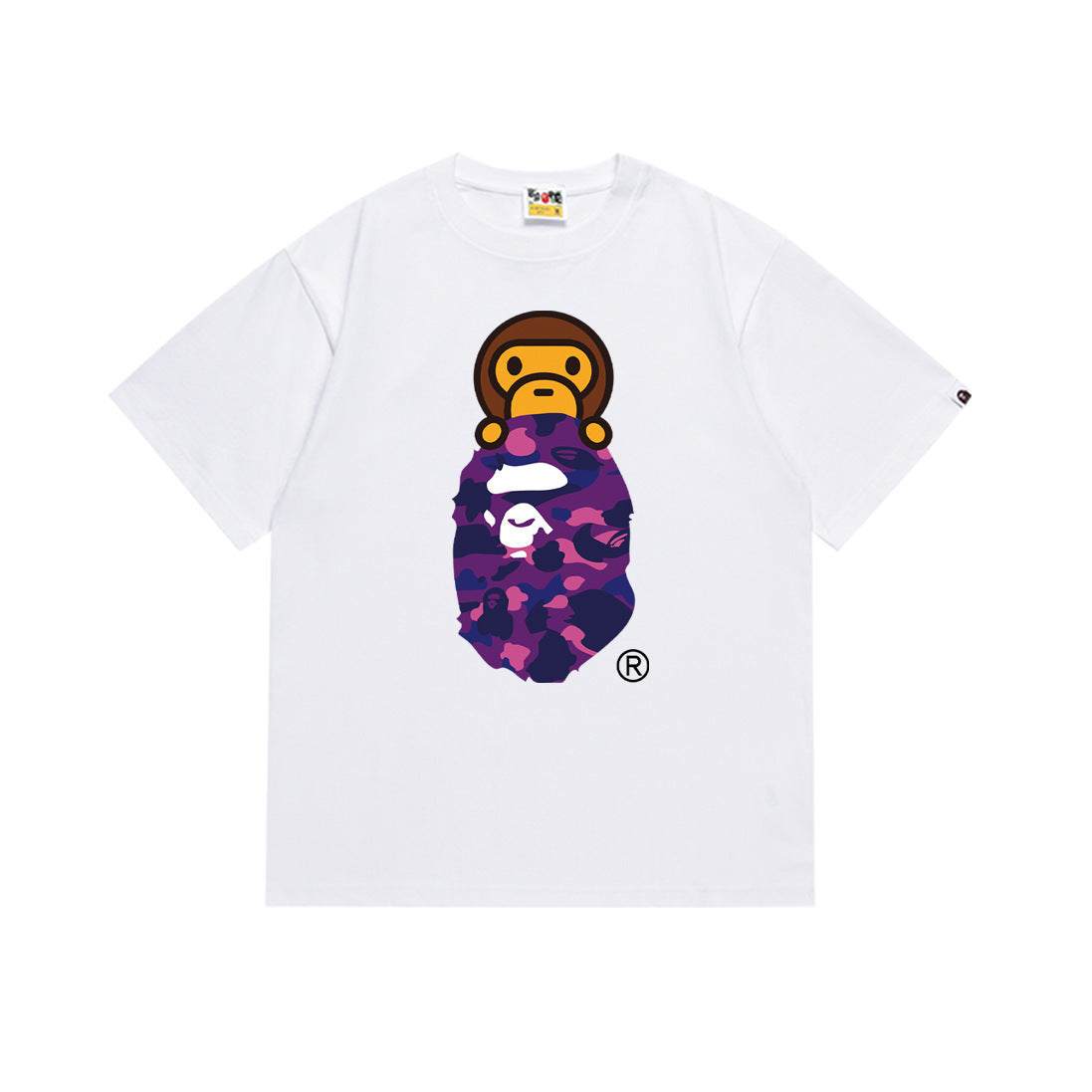 Bape Style Ape Head Graphic Print Short Sleeve T-Shirt, Men's Streetwear Oversized Cotton Tee, Hip Hop Casual Top