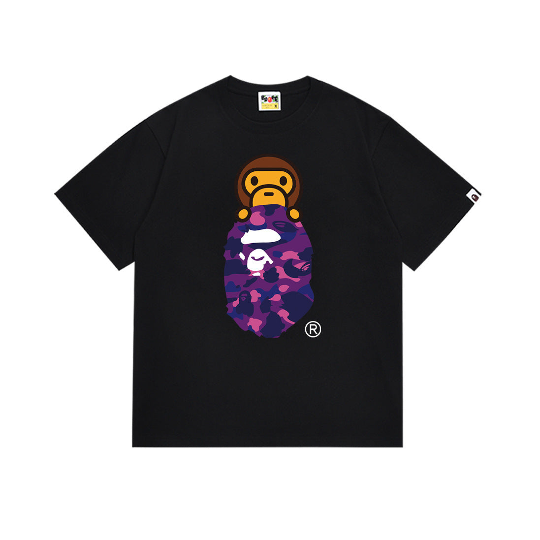 Bape Style Ape Head Graphic Print Short Sleeve T-Shirt, Men's Streetwear Oversized Cotton Tee, Hip Hop Casual Top