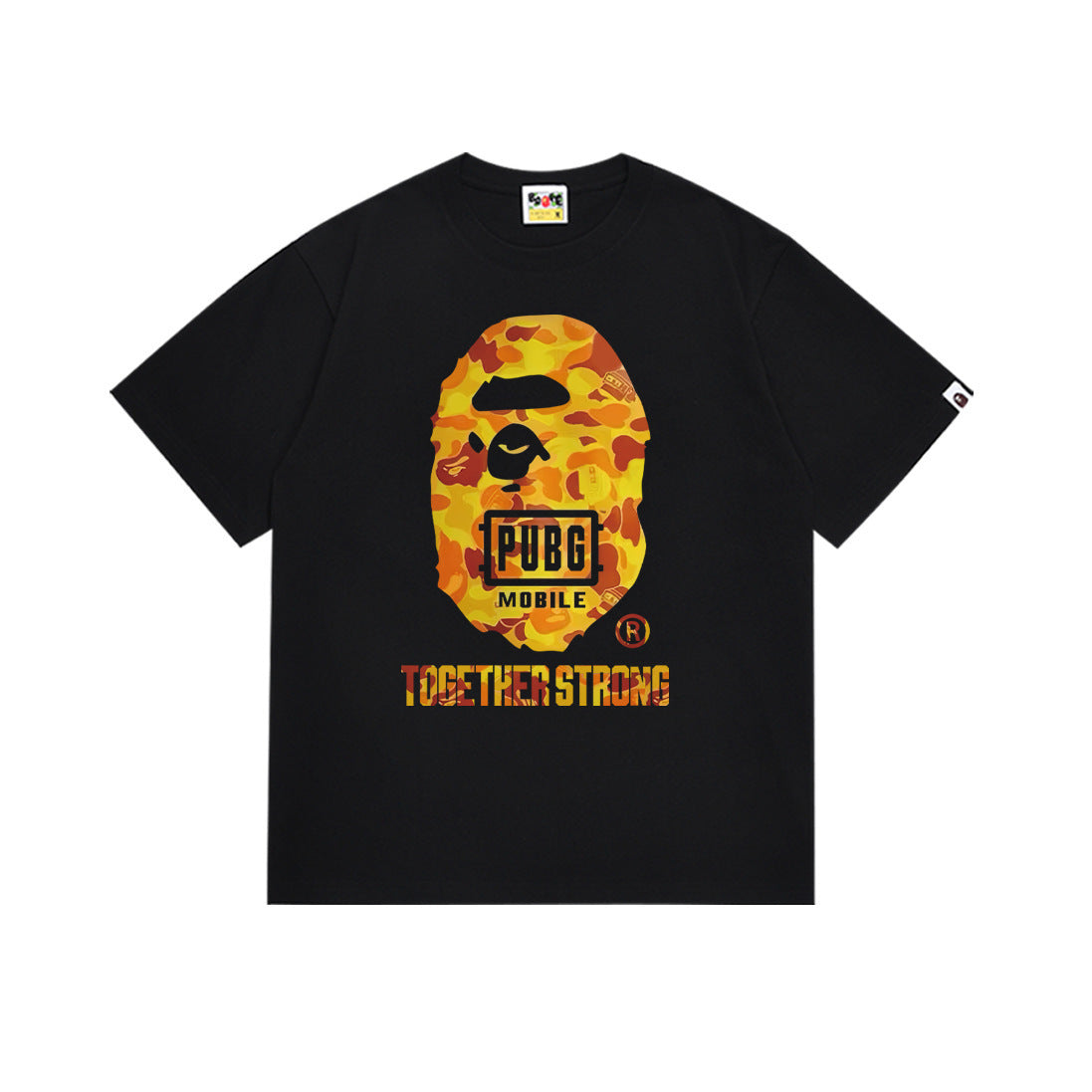 Bape Style Ape Head Graphic Print Short Sleeve T-Shirt, Men's Streetwear Oversized Cotton Tee, Hip Hop Casual Top