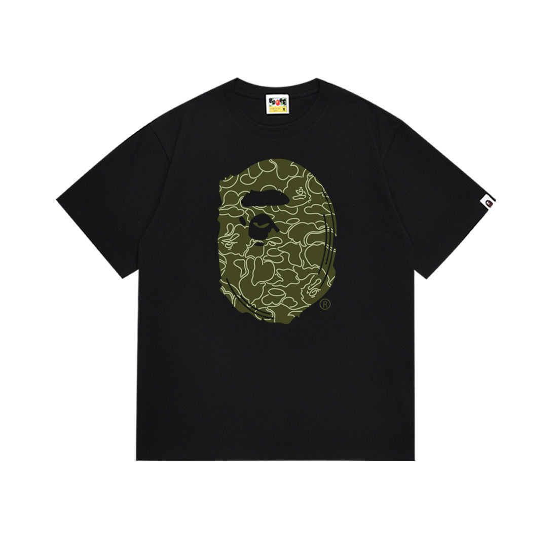 Bape Style Ape Head Graphic Print Short Sleeve T-Shirt, Men's Streetwear Oversized Cotton Tee, Hip Hop Casual Top