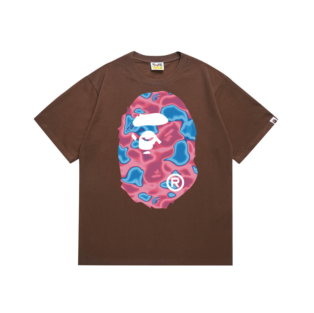 Bape Style Ape Head Graphic Print Short Sleeve T-Shirt, Men's Streetwear Oversized Cotton Tee, Hip Hop Casual Top