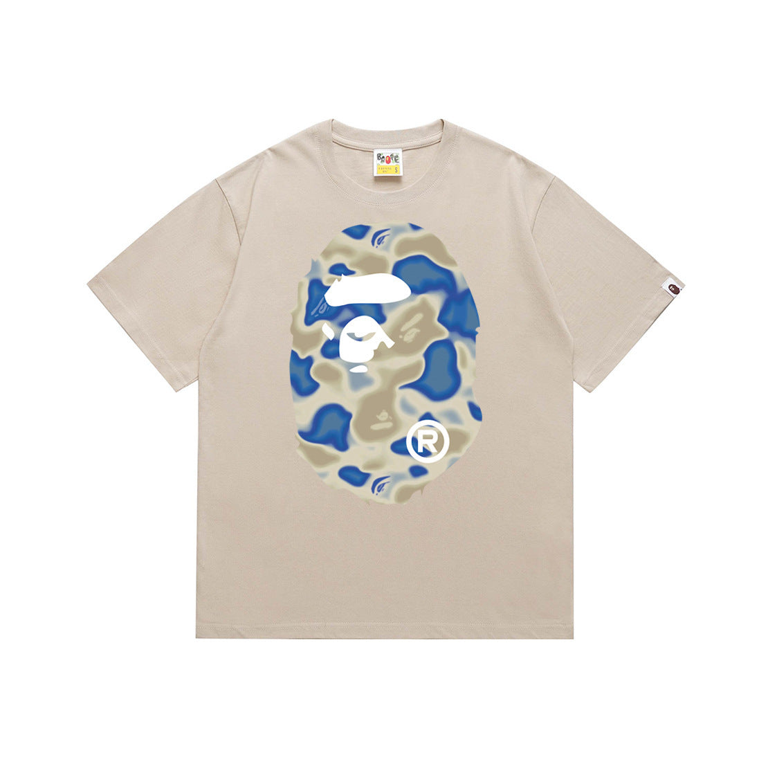 Bape Style Ape Head Graphic Print Short Sleeve T-Shirt, Men's Streetwear Oversized Cotton Tee, Hip Hop Casual Top