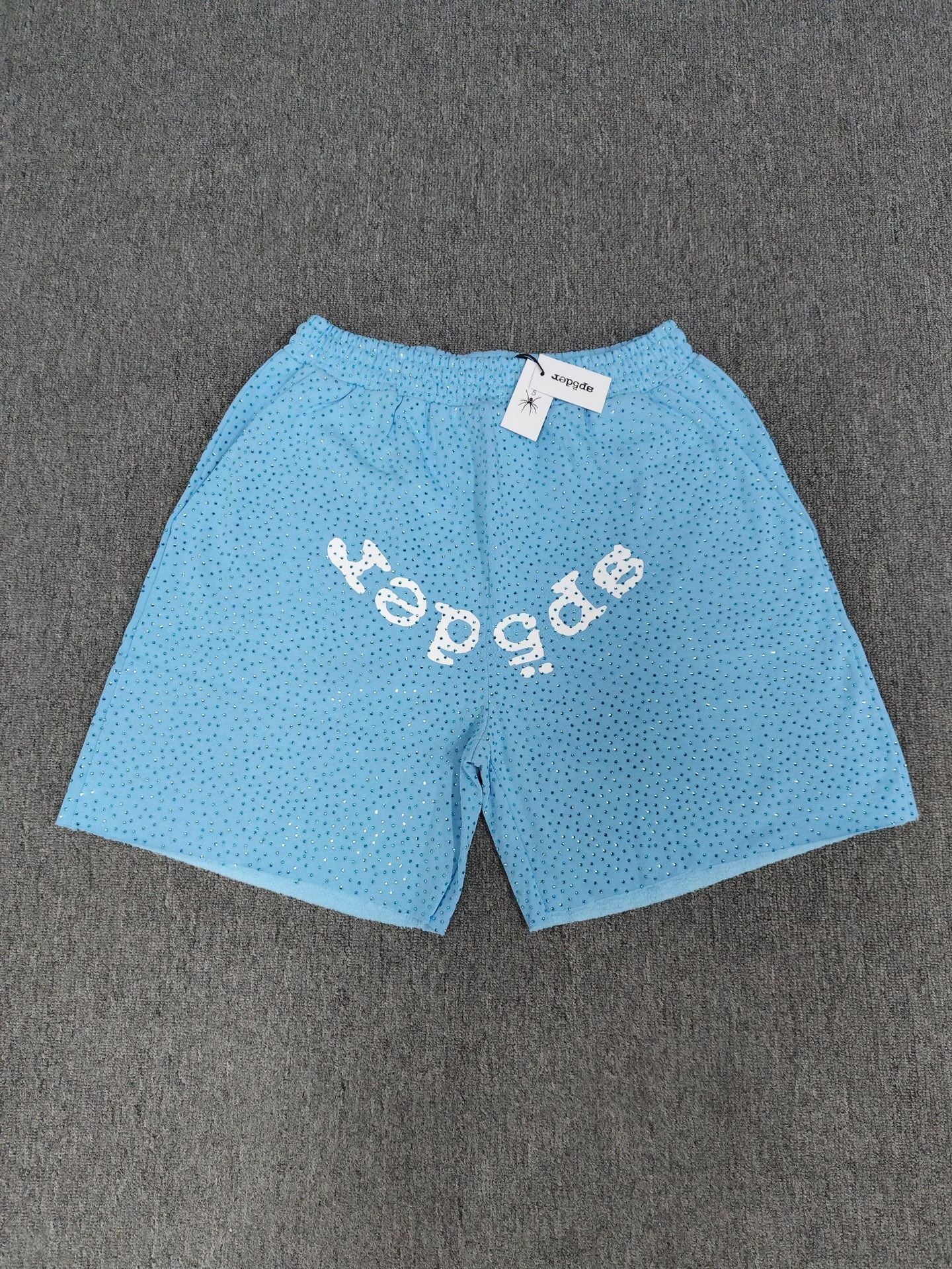 Men's Sp5der Rhinestone Graphic Oversized Shorts, Streetwear Y2K Casual Summer Shorts