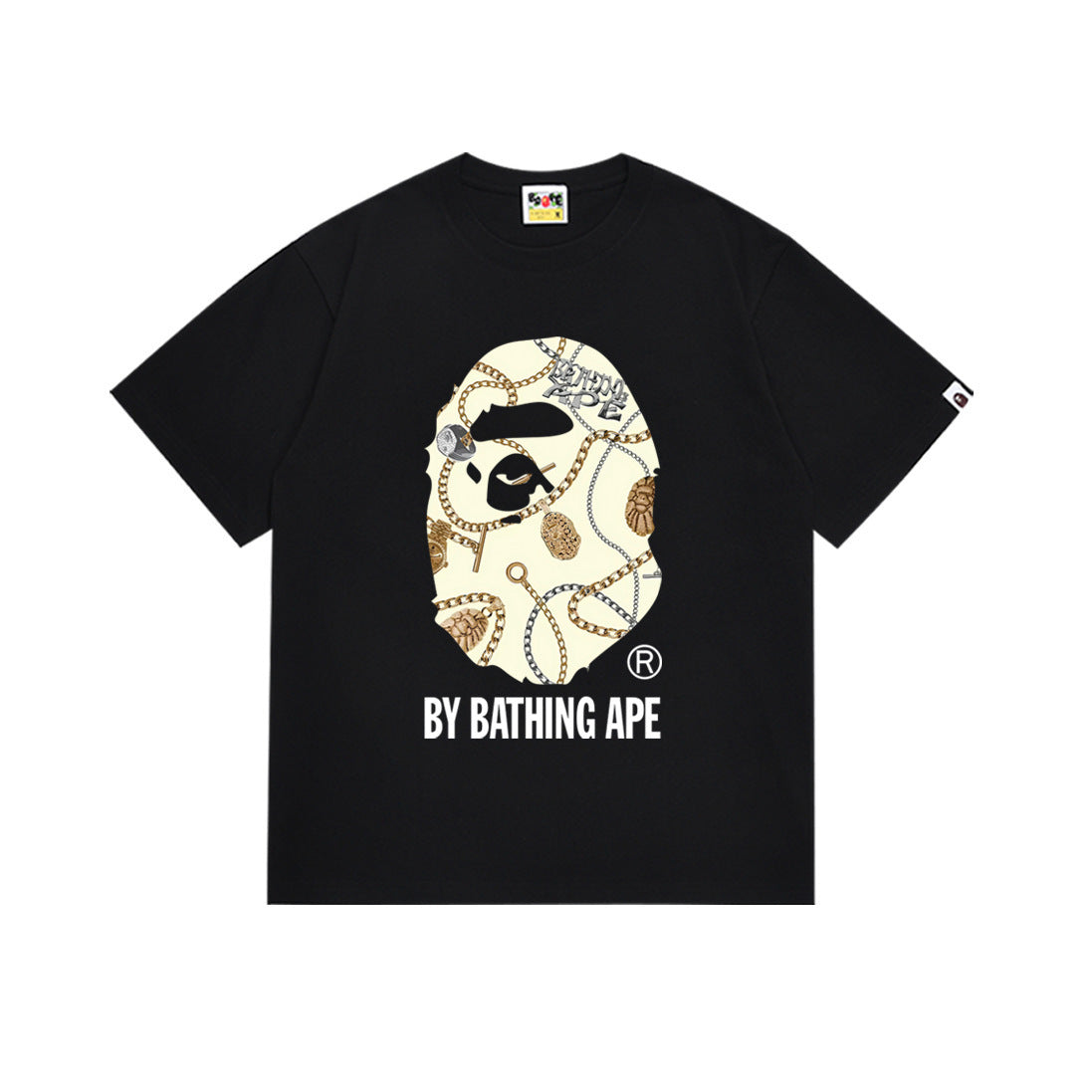 Bape Style Ape Head Graphic Print Short Sleeve T-Shirt, Men's Streetwear Oversized Cotton Tee, Hip Hop Casual Top