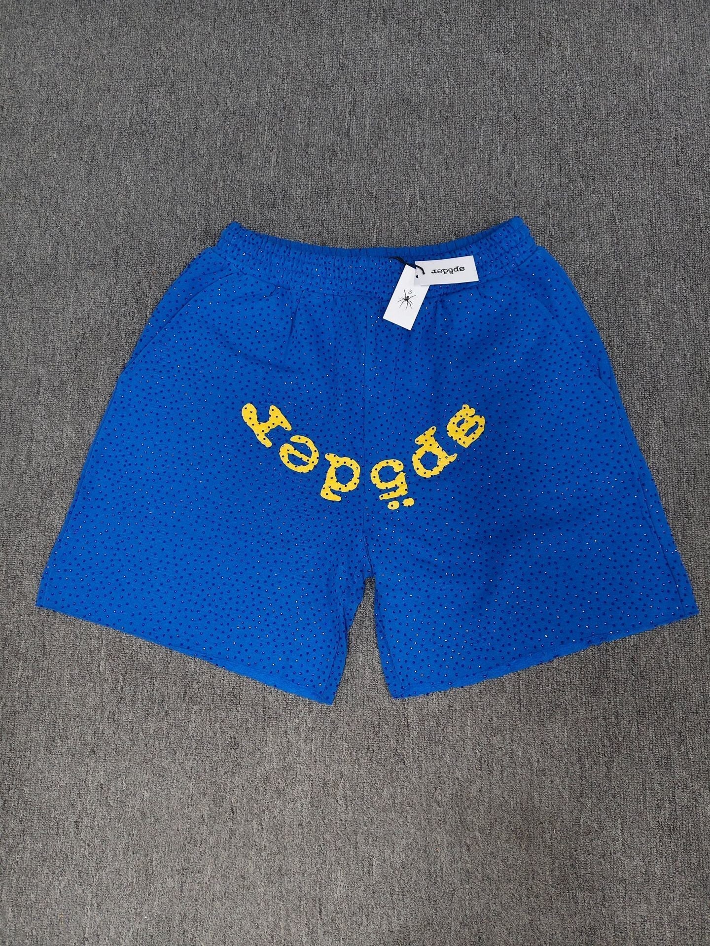 Men's Sp5der Rhinestone Graphic Oversized Shorts, Streetwear Y2K Casual Summer Shorts
