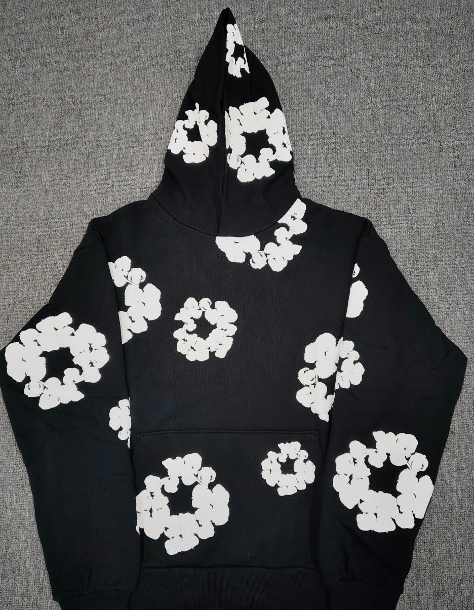 Top Quality 100% Cotton Men's Clothing Tears Hoodies Sweatshirts 430gsm Streetwear Tracksuits Denim Puff Printing Hoodie for Men