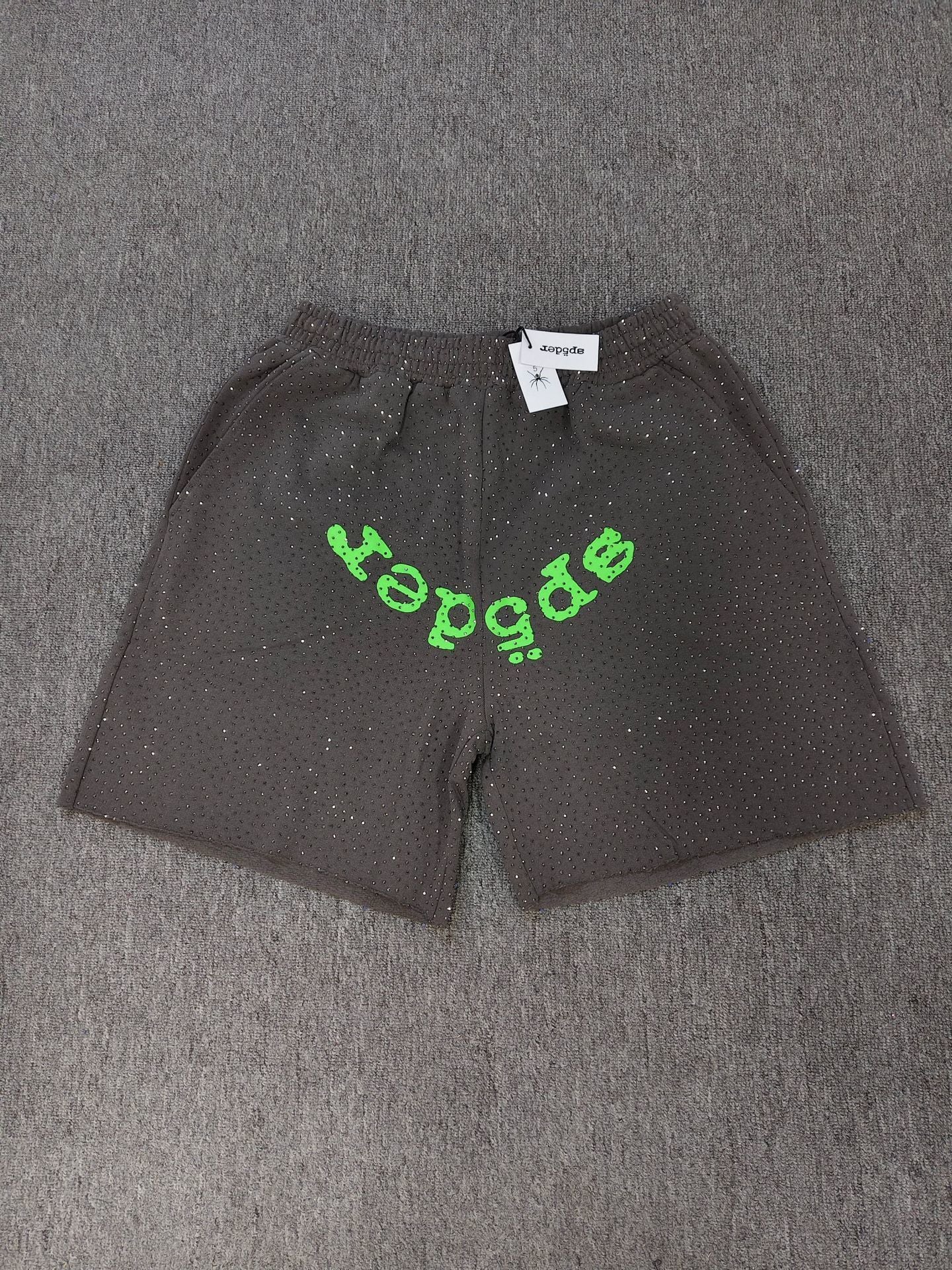 Men's Sp5der Rhinestone Graphic Oversized Shorts, Streetwear Y2K Casual Summer Shorts