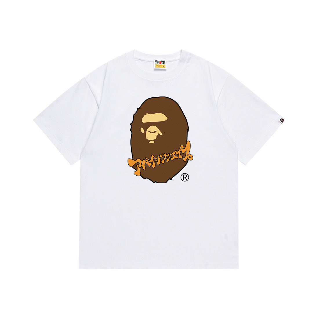 Bape Style Ape Head Graphic Print Short Sleeve T-Shirt, Men's Streetwear Oversized Cotton Tee, Hip Hop Casual Top