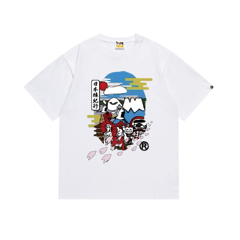 Bape Style Ape Head Graphic Print Short Sleeve T-Shirt, Men's Streetwear Oversized Cotton Tee, Hip Hop Casual Top