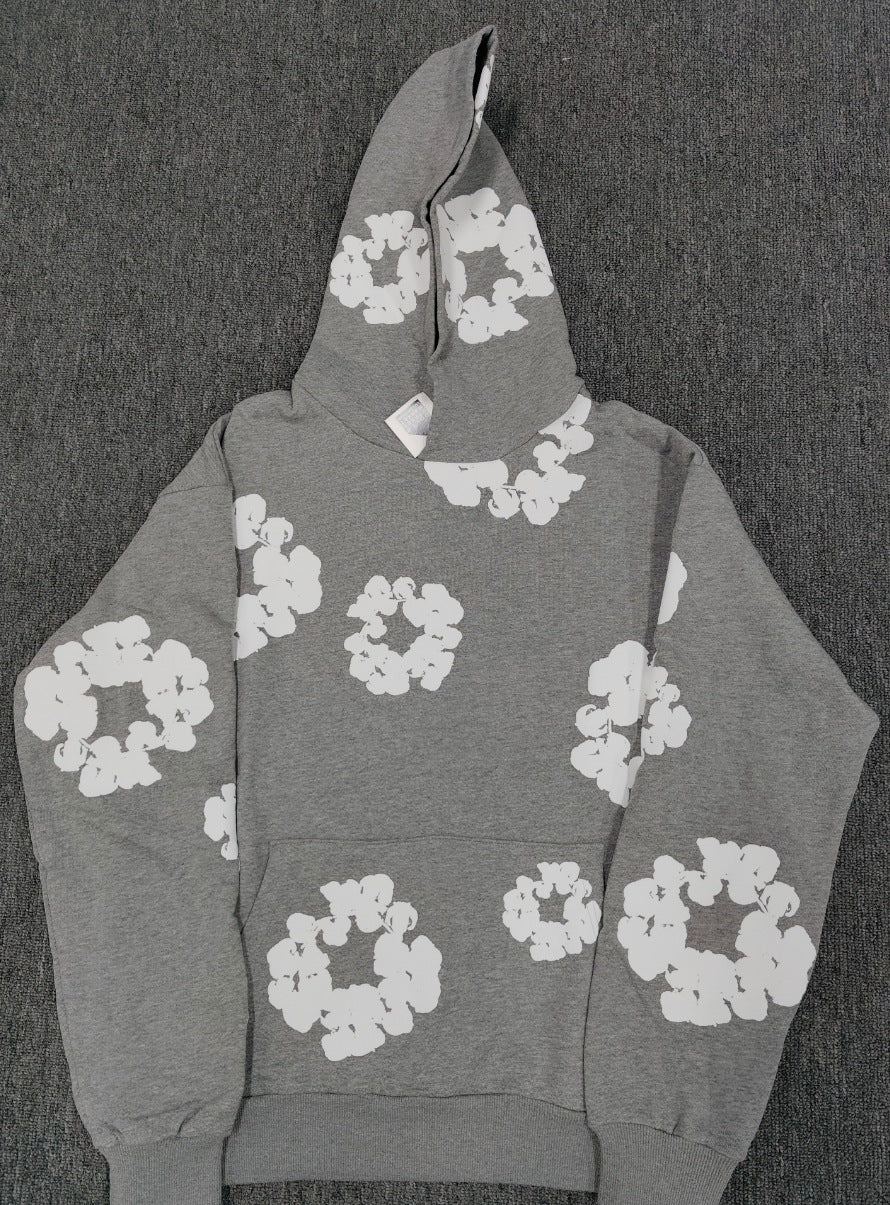 Top Quality 100% Cotton Men's Clothing Tears Hoodies Sweatshirts 430gsm Streetwear Tracksuits Denim Puff Printing Hoodie for Men