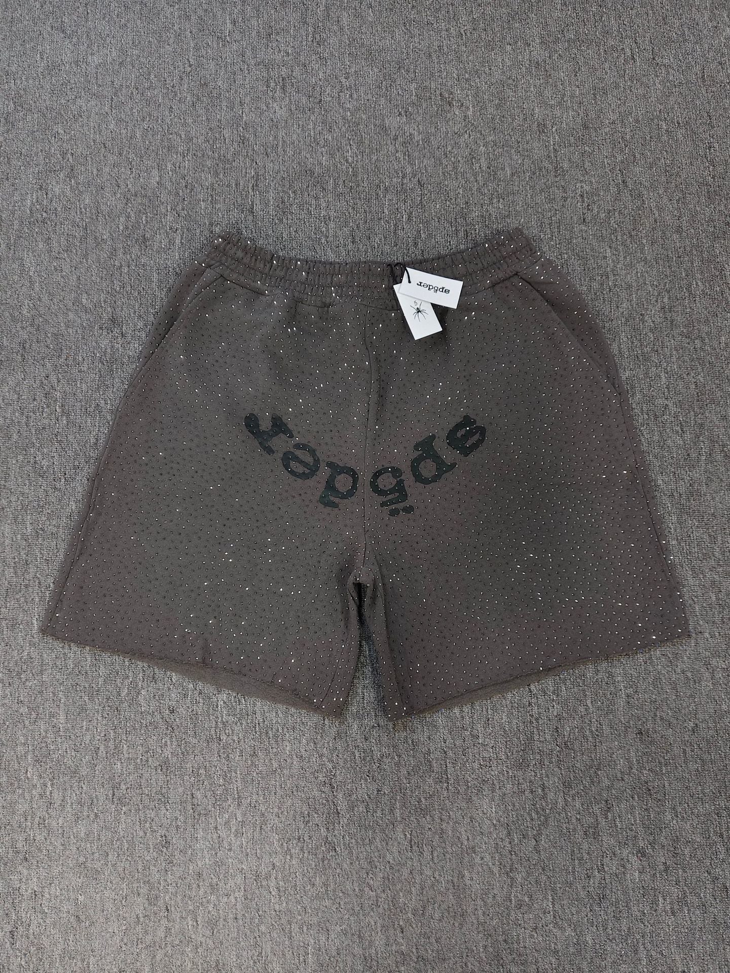 Men's Sp5der Rhinestone Graphic Oversized Shorts, Streetwear Y2K Casual Summer Shorts