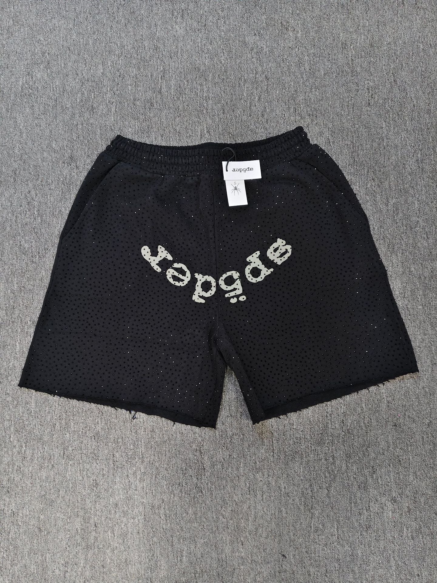 Men's Sp5der Rhinestone Graphic Oversized Shorts, Streetwear Y2K Casual Summer Shorts