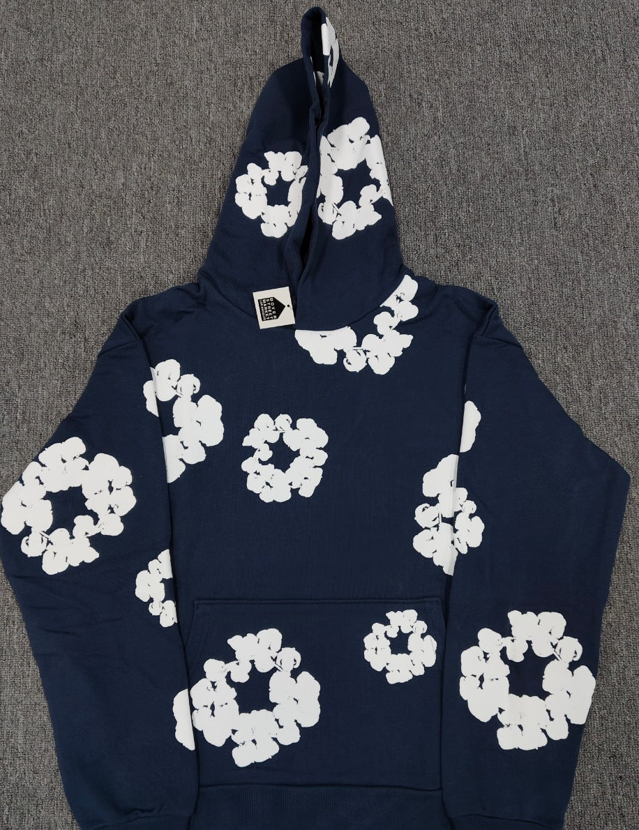 Top Quality 100% Cotton Men's Clothing Tears Hoodies Sweatshirts 430gsm Streetwear Tracksuits Denim Puff Printing Hoodie for Men