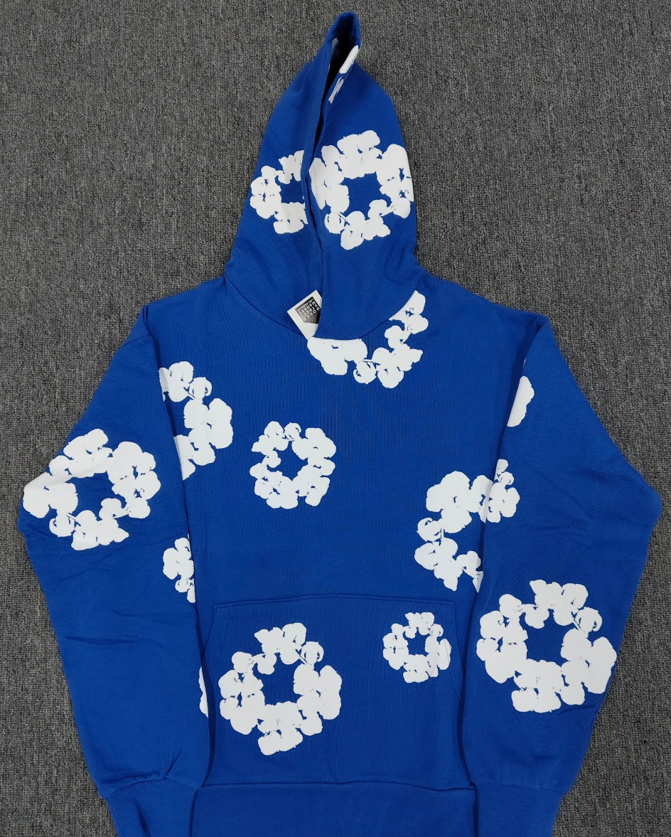 Top Quality 100% Cotton Men's Clothing Tears Hoodies Sweatshirts 430gsm Streetwear Tracksuits Denim Puff Printing Hoodie for Men