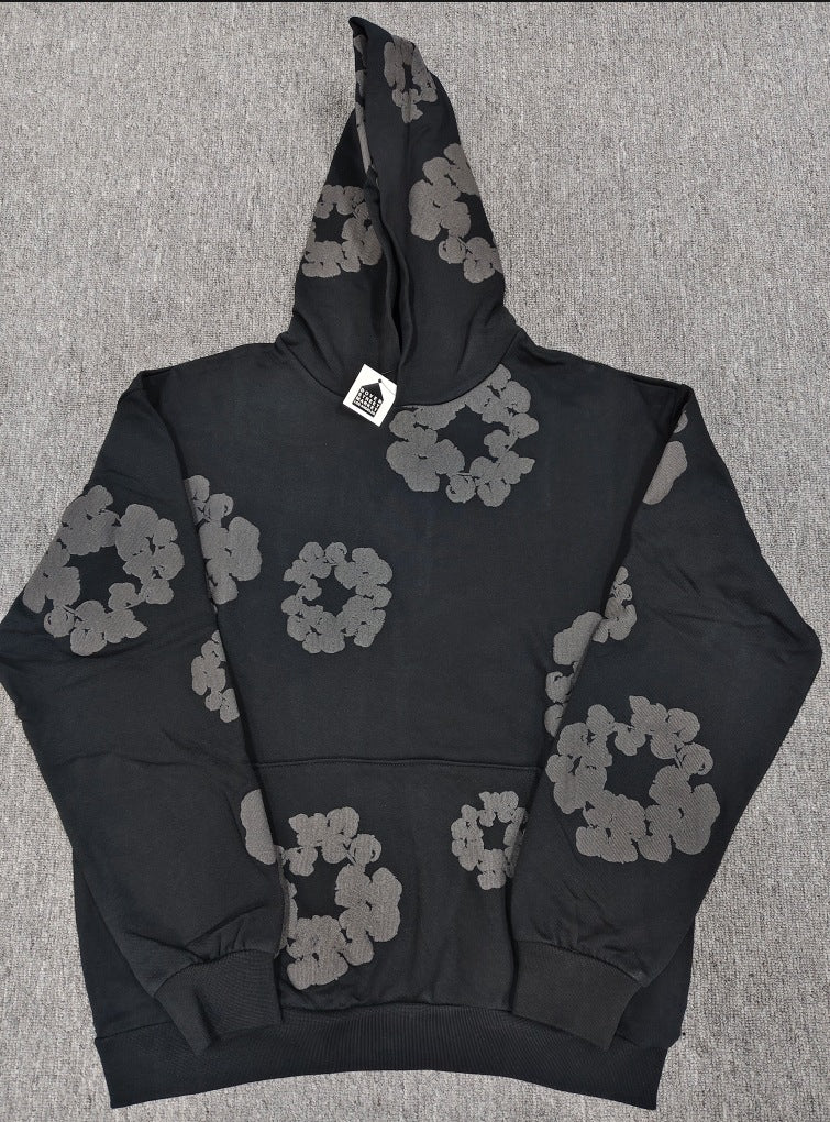 Top Quality 100% Cotton Men's Clothing Tears Hoodies Sweatshirts 430gsm Streetwear Tracksuits Denim Puff Printing Hoodie for Men