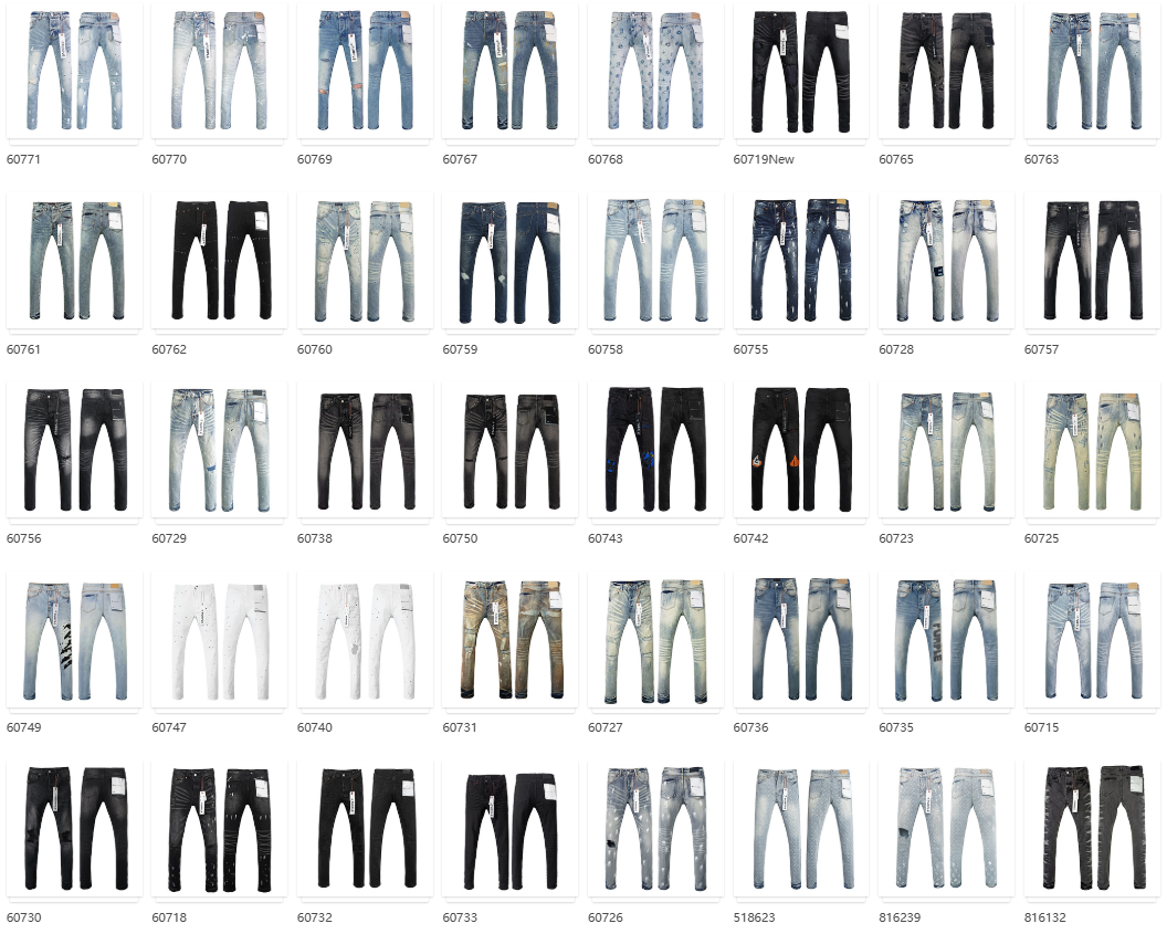 Wholesale High Quality Branded Streetwear Pants Slim Fit Mid Straight Moustache Effect Distressed Wash Purple Men's Jeans