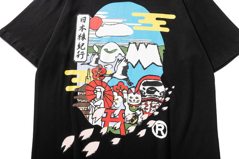 Bape Style Men's Ape Head Graphic Oversized T-Shirt, Premium Cotton Streetwear Tee, Hip Hop Casual Short Sleeve Top