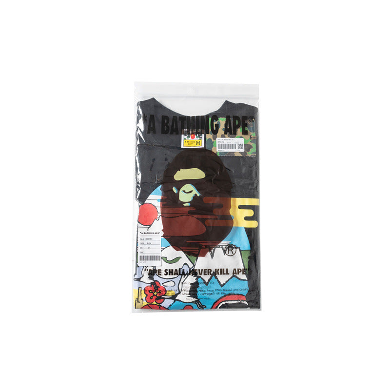 Bape Style Ape Head Graphic Print Short Sleeve T-Shirt, Men's Streetwear Oversized Cotton Tee, Hip Hop Casual Top